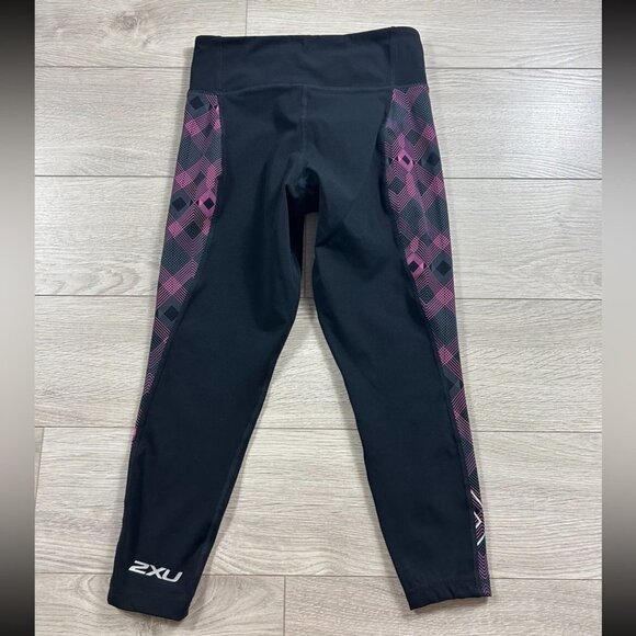 2XU Black Compression Legging Tights Pink Side Print - Picture 2 of 10